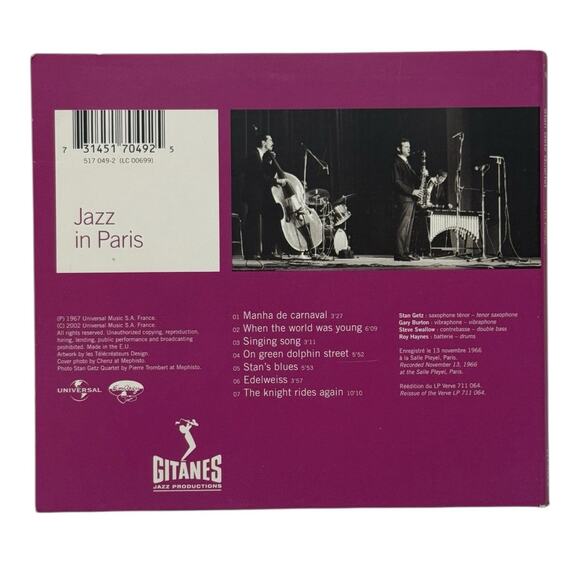 Stan Getz Quartet - In Paris Music CD 2002 Universal Music Saxophone Reissue - Picture 3 of 16